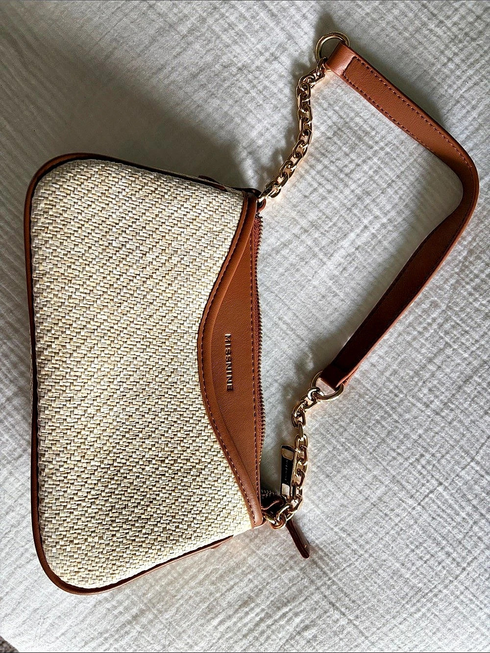 Missnine Small Straw Purse Raffia Crossbody Brown & Cream Like New